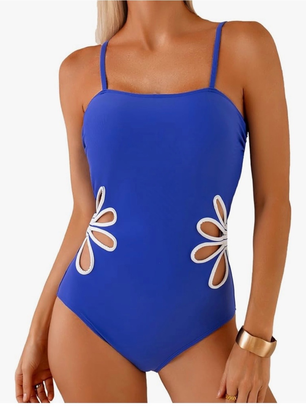 Royal Blue Floral Cutout One-Piece Swimsuit